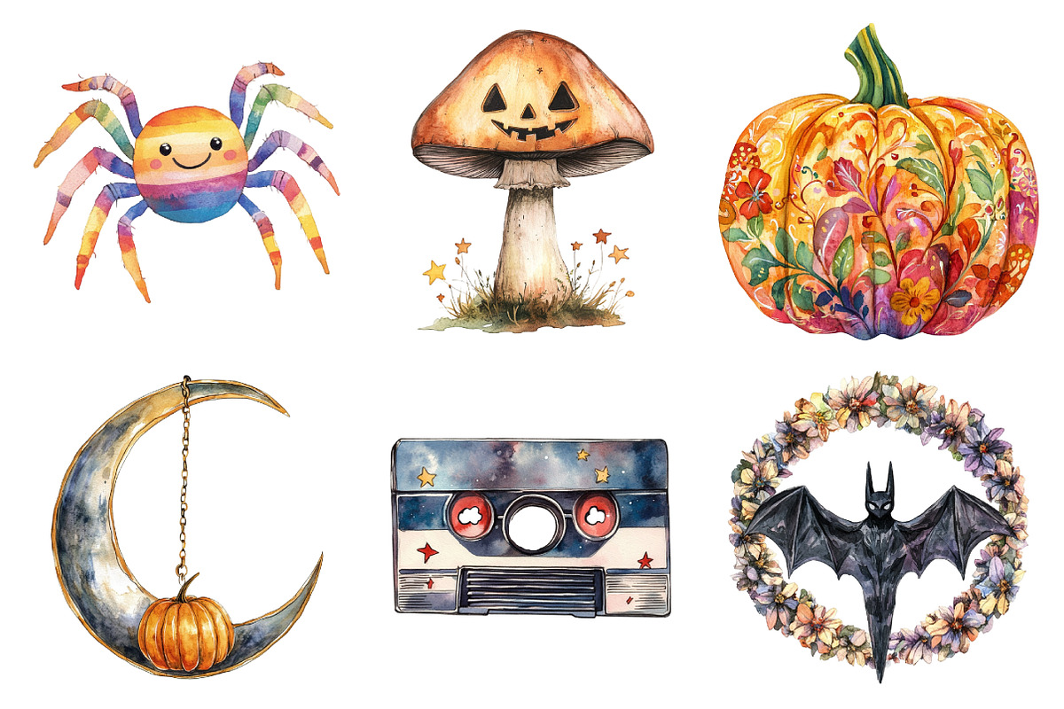 Watercolor Groovy Retro Halloween, an Illustration by Daily.Designs (Photo 3 of 5)