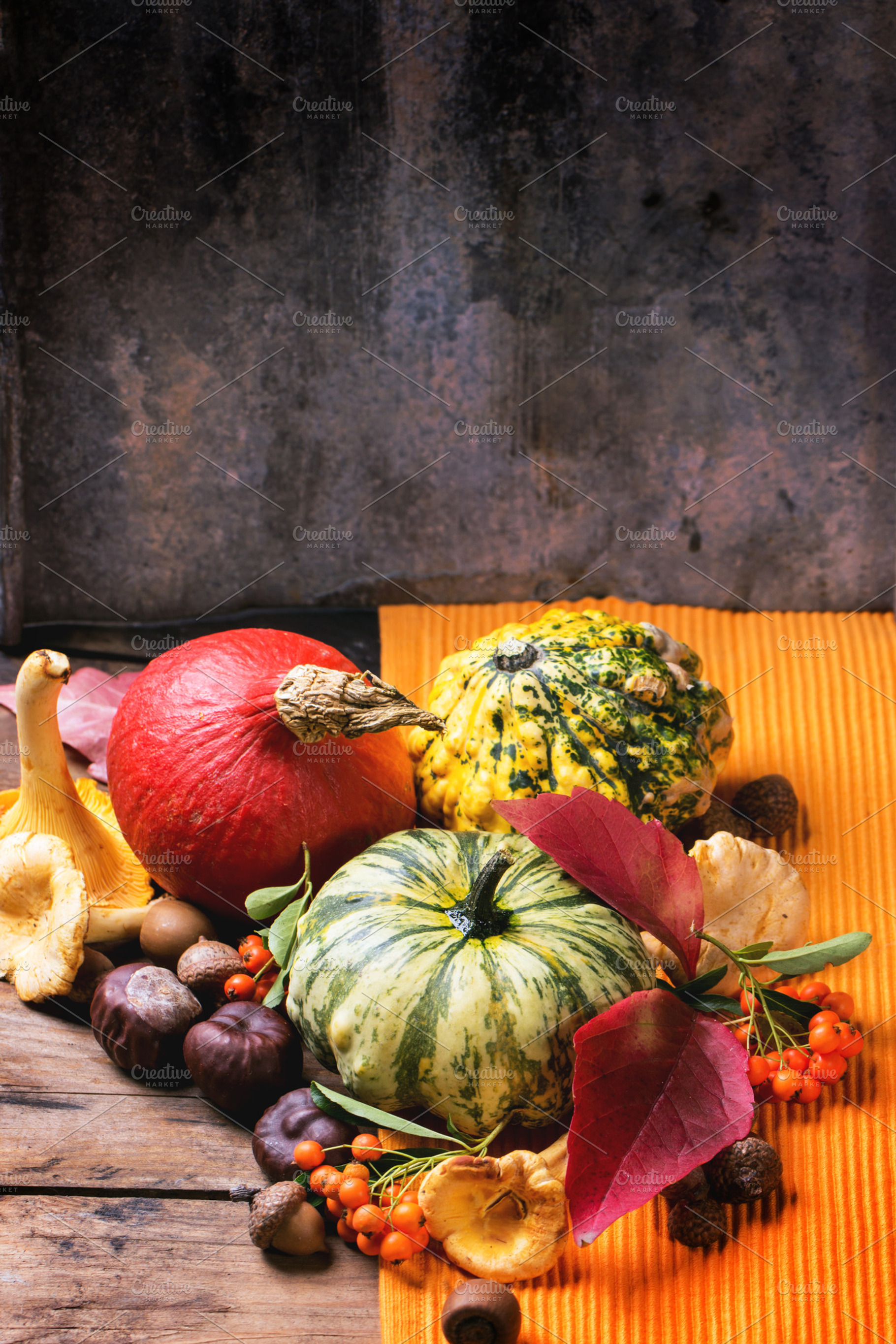 Pumpkins nuts and mushrooms featuring pumpkin, wooden, and autumn