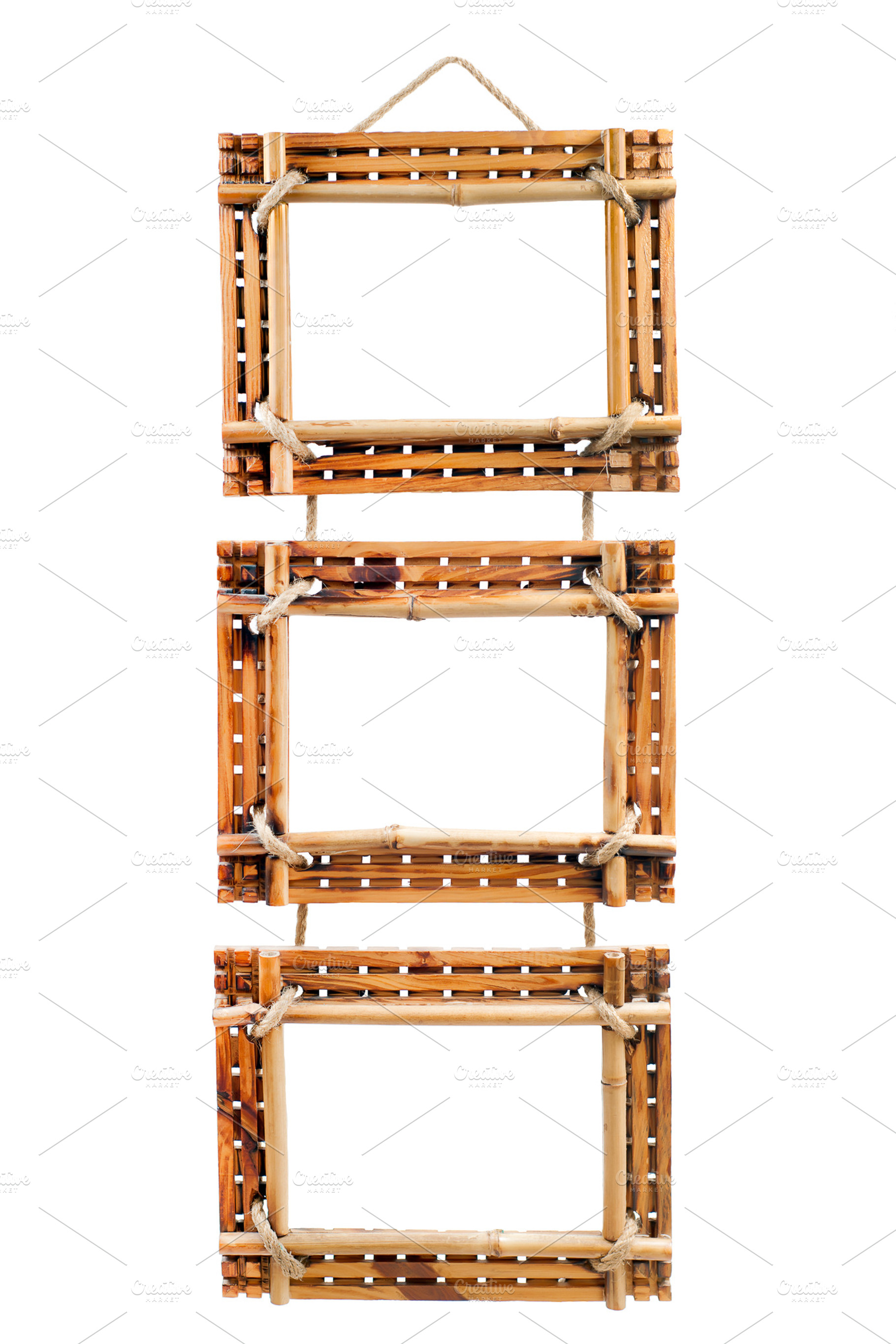 Three bamboo photo frames isolated o, a Background Photo by PhIllStudio