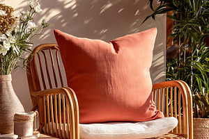Rattan Chair with Terracotta Pillow, an Architecture Photo by Ocean Digital Art