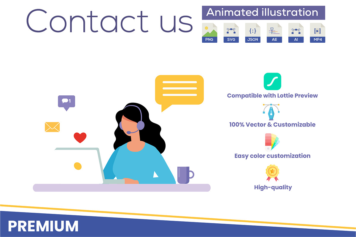Contact us animated illustration, a Templates & Theme by lottie pro (Photo 1 of 2)