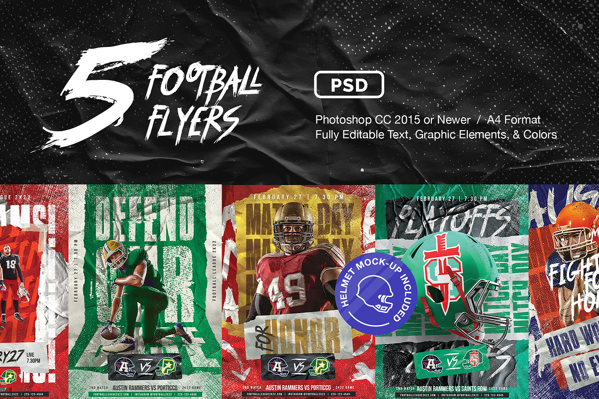 5 FOOTBALL Flyer Templates, a Flyer Template by Bornx Design (Photo 1 of 6)