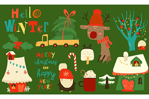 Cartoon Set With Cute Animals and, an Object Illustration by Maria Starus