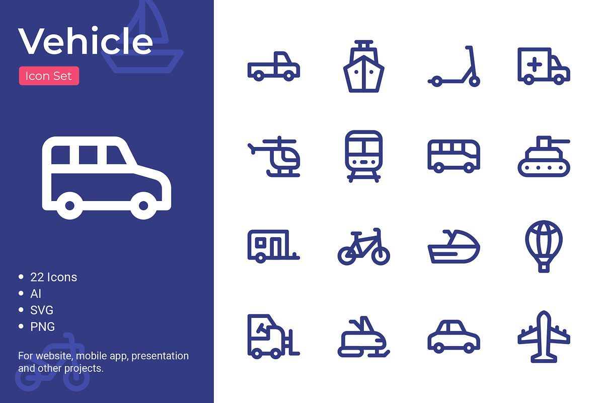 Vehicle Icon Set, an Outline Icon by Bartama Graphic (Photo 1 of 2)