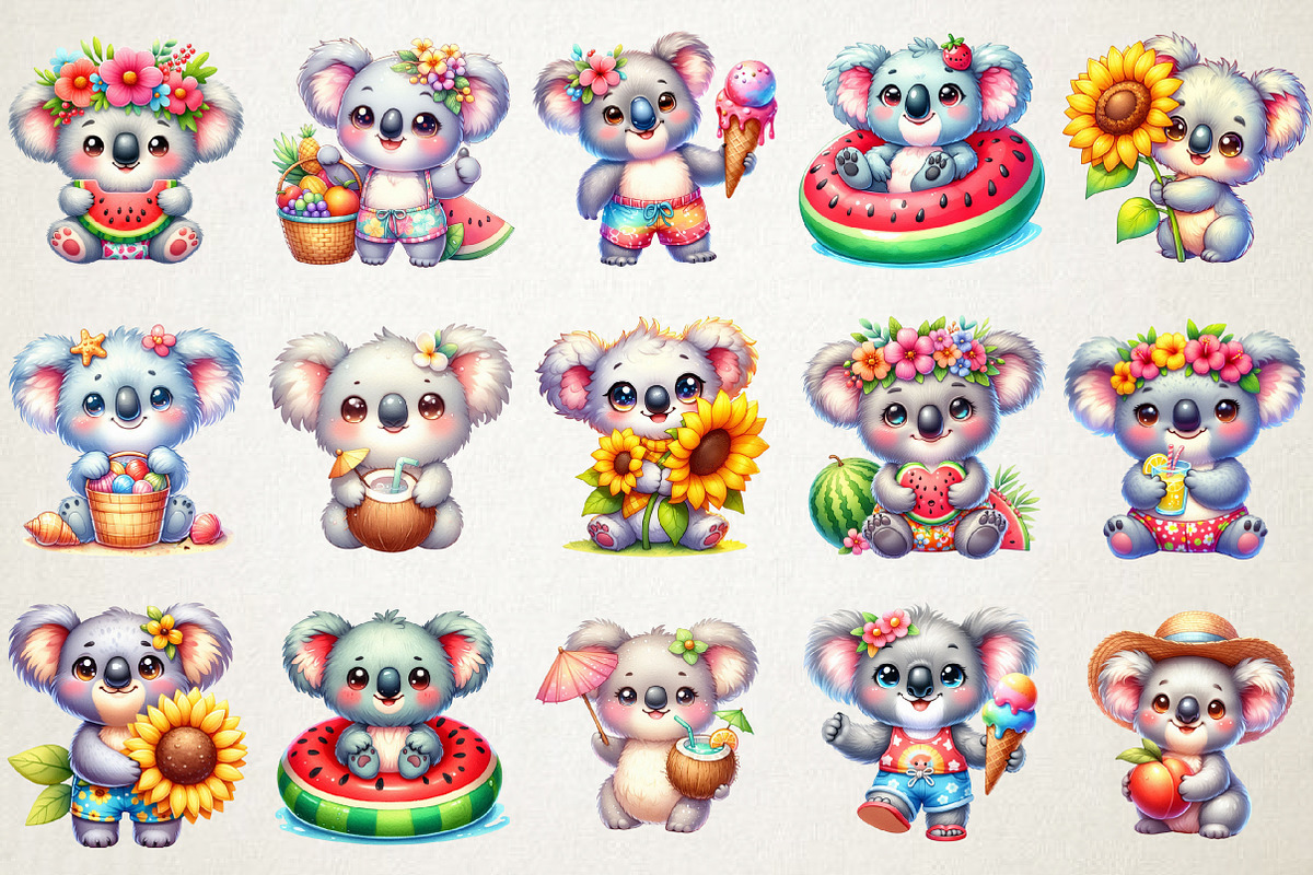 Cute Summer Koala PNG Clipart, a Seasonal Illustration by RobertsArt (Photo 4 of 5)
