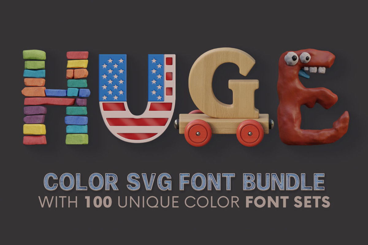 Huge Color SVG Font Bundle – 100 Set, a Font by Deeezy (Photo 2 of 102)