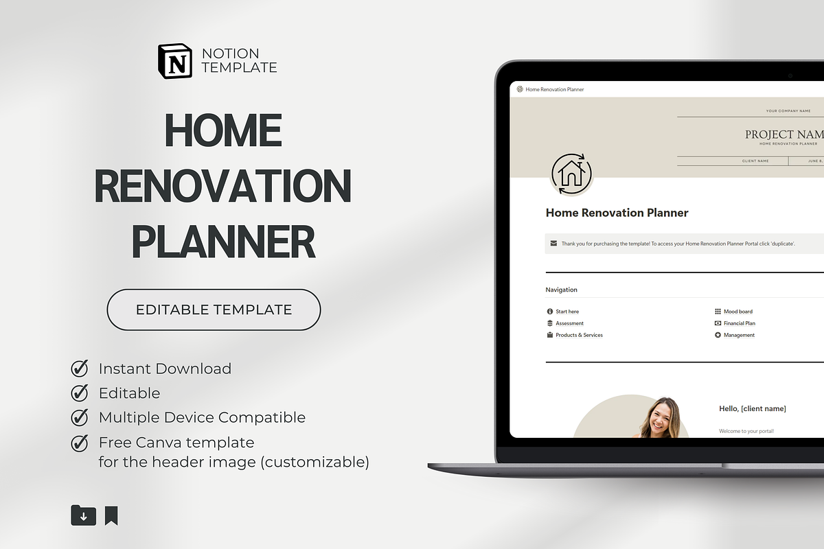 Home Renovation Notion Planner, a Presentation Template by yesitisprintable (Photo 1 of 9)