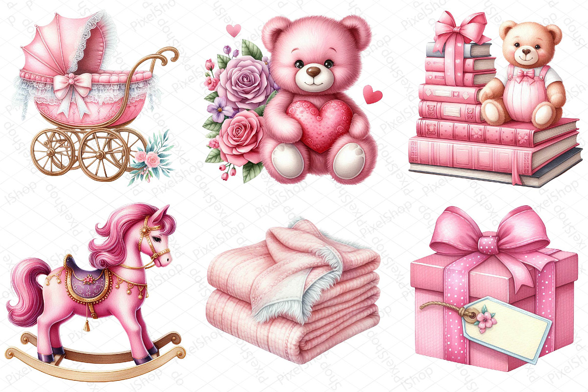 Watercolor Pink Baby Shower Clipart, an Illustration by DreamPrint404 (Photo 2 of 6)
