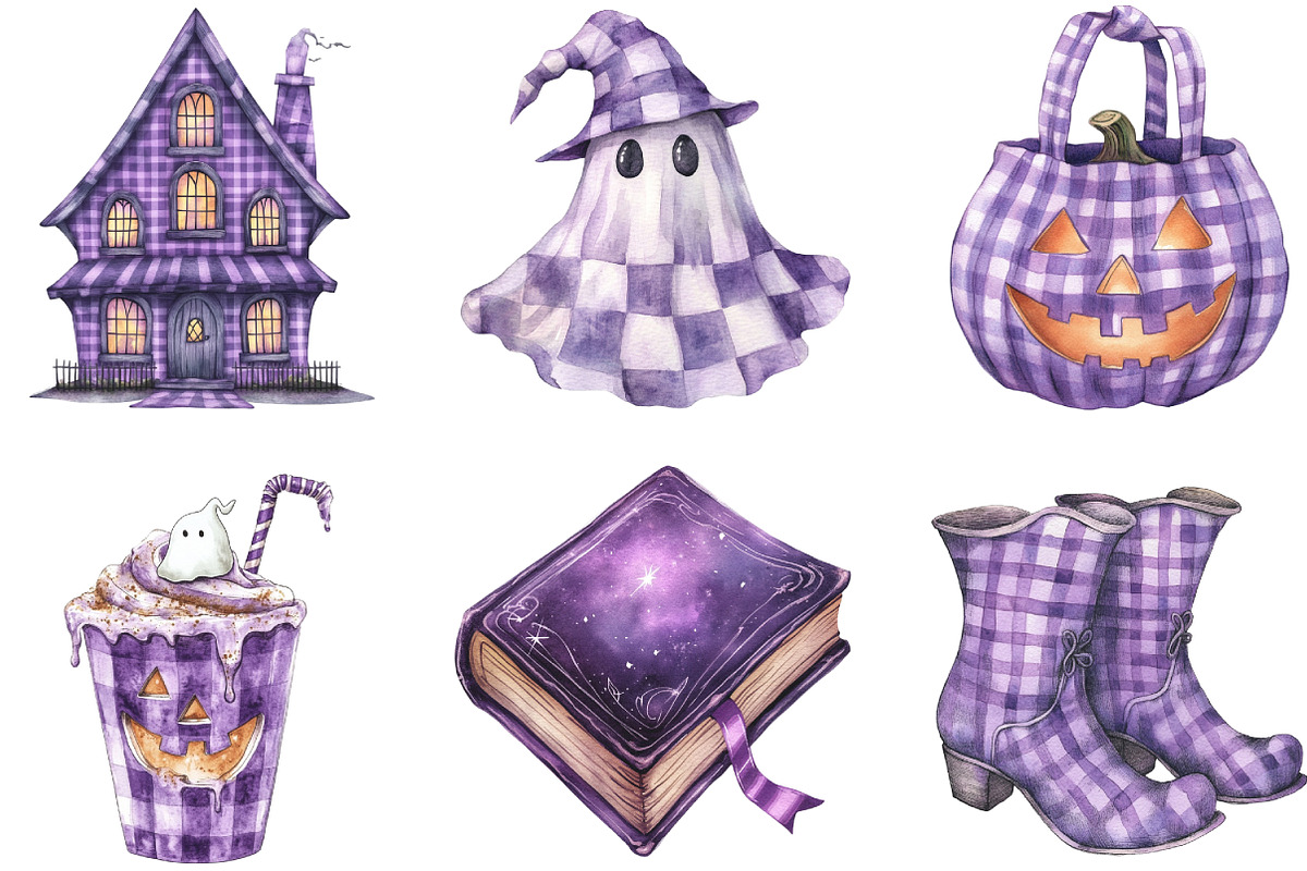 Purple Gingham Halloween Clipart, an Illustration by CraftArtStudio (Photo 3 of 6)