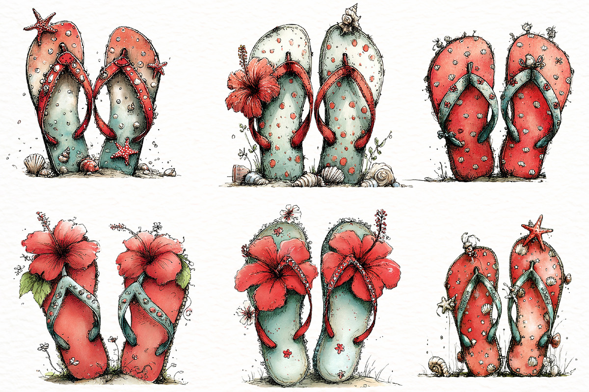 whimsical summer flip flops clipart, an Illustration by Designworld (Photo 6 of 6)