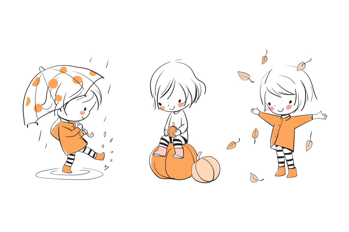 Cute girls. Hello autumn., an Illustration by Natalia Skripko