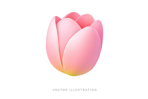 Pink tulip flower 3D realistic icon, an Object Illustration by GraphiShop