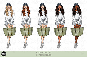 Neutral Travel Girls Clipart Set Png