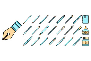 Calligraphy tools icons set vector, an Education Illustration by Ylivdesign
