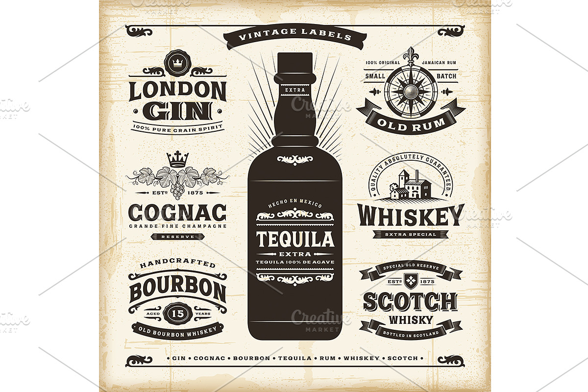 Vintage Alcohol Labels Collection, a Food Illustration by Retro Graphics (Photo 2 of 2)