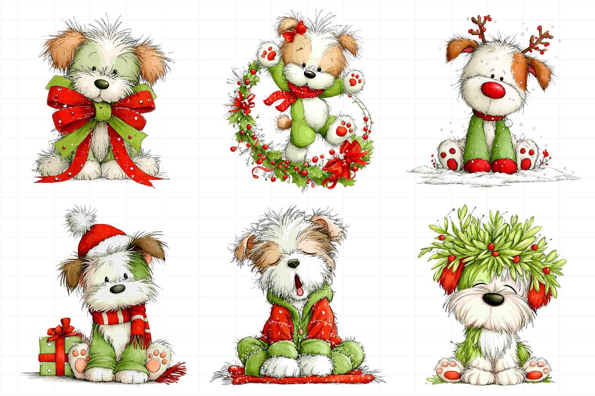 Whimsical Christmas Fluffy Dogs Clip, an Illustration by Daily.Designs (Photo 3 of 8)