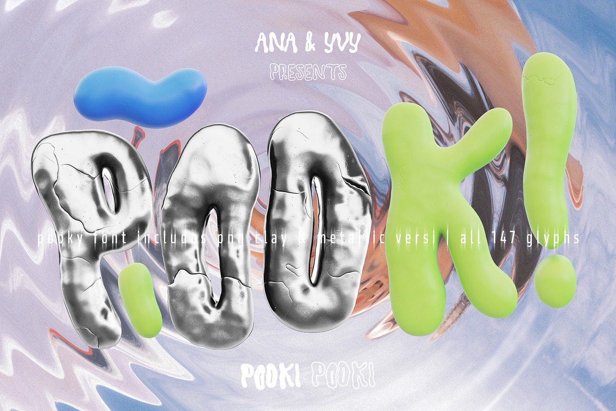 Display font POOKI | 3D metal bubble, a Font by ana & yvy (Photo 1 of 18)