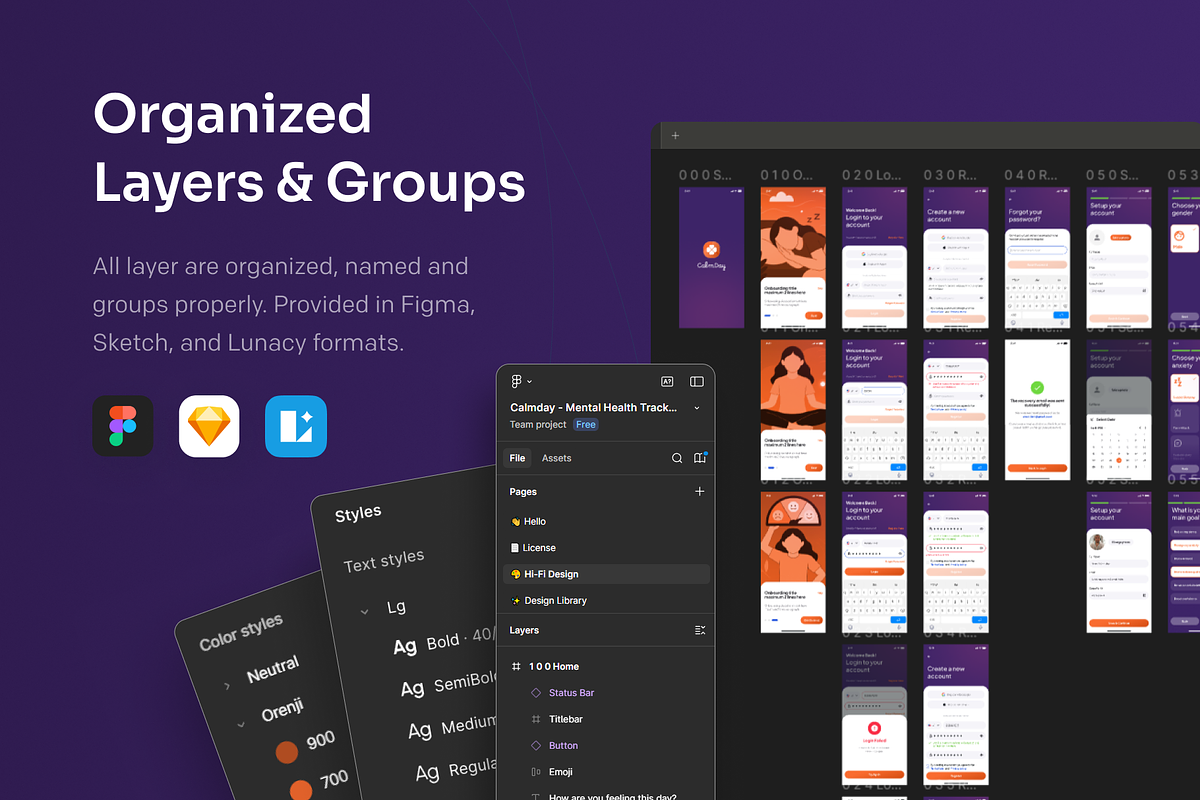 CalmDay - Mental Health Tracker Apps, an UI Kit Template by Agensip Design Agency (Photo 6 of 10)