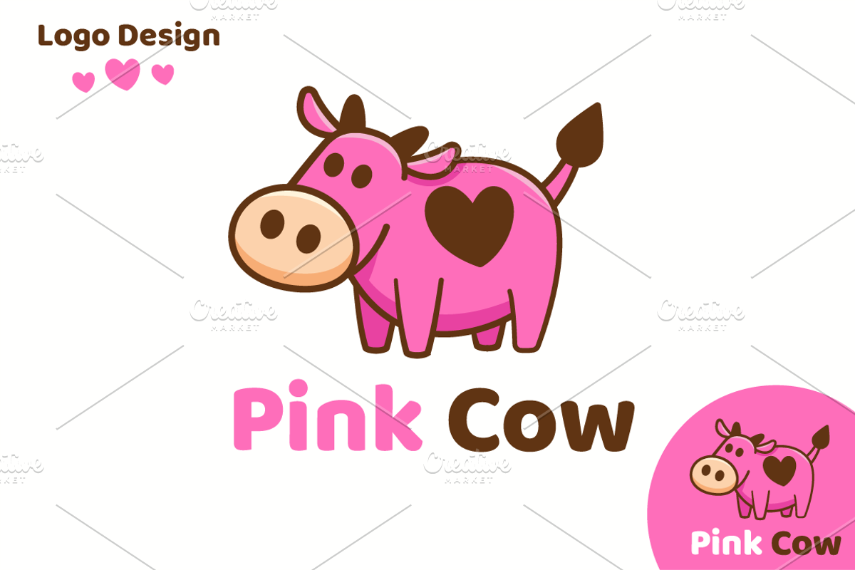 Pink Cow Animal Logo Mascot, a Branding & Logo Template by Manudesign (Photo 1 of 3)