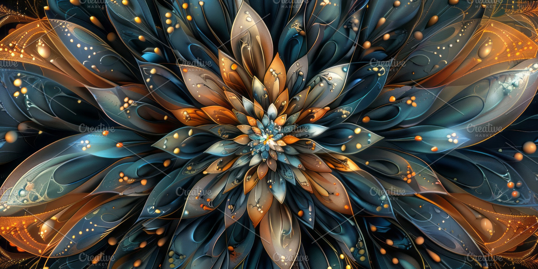 Abstract blue and orange flower design with intricate patterns and vibrant colo, a Background Photo by ImageMir