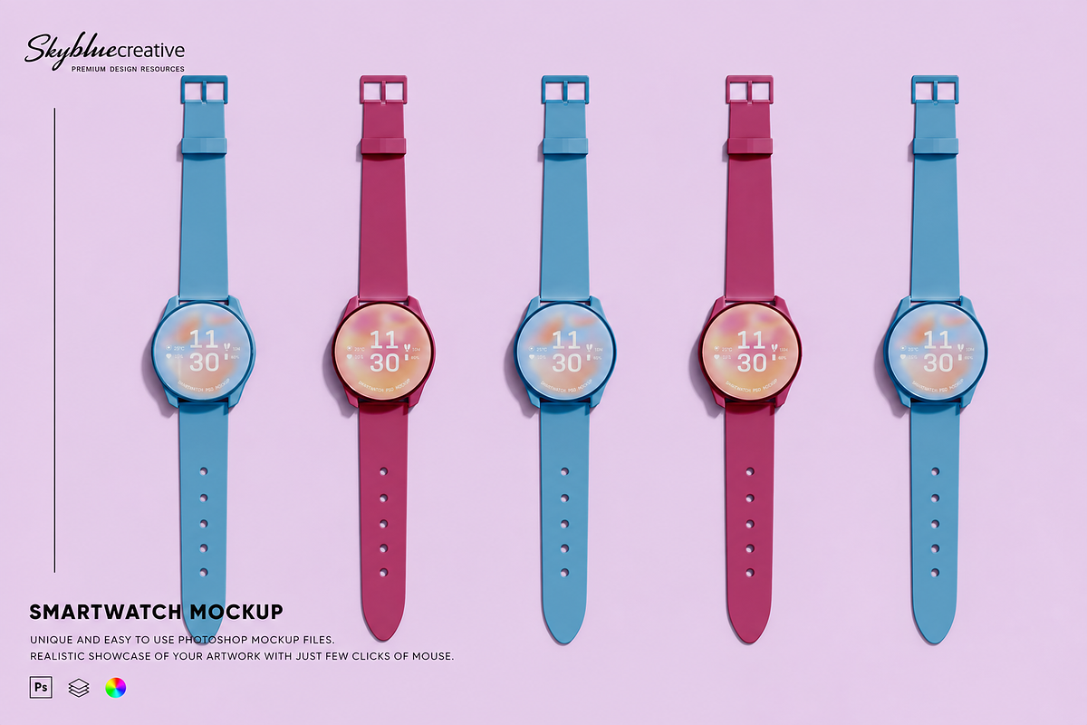 Digital Smartwatch Screen Mockup, a Wearable Device Mockup by skybluecreative (Photo 1 of 2)
