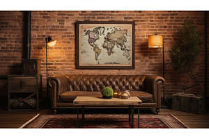 leather rustic interior with poster, an Arts & Entertainment Photo by pikepicture