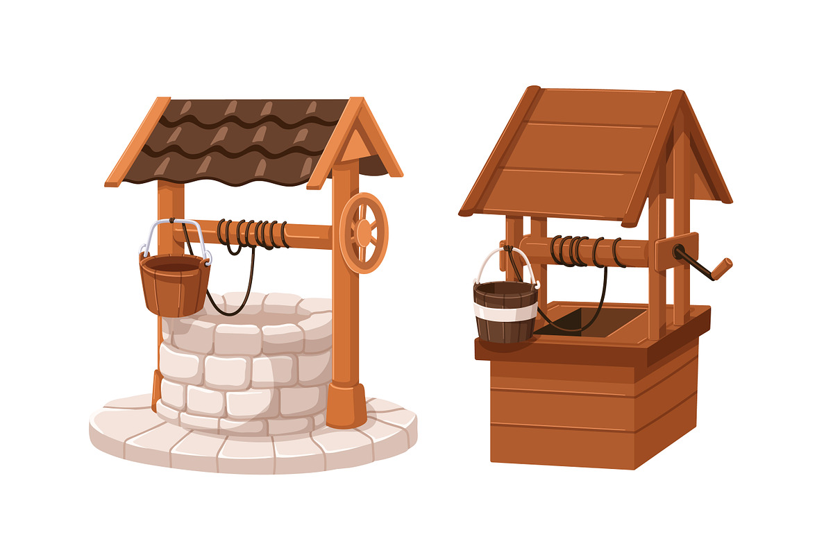 Old water wells with buckets set, an Object Illustration by Good Studio (Photo 6 of 6)
