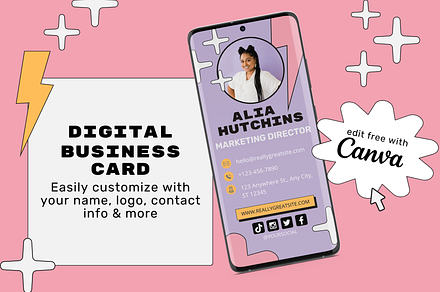 Digital Business Card Canva Template, a Business Card Template by Rawr Designs Inc.