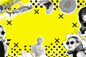 Contemporary digital collage banner art.  Fashion creative frame