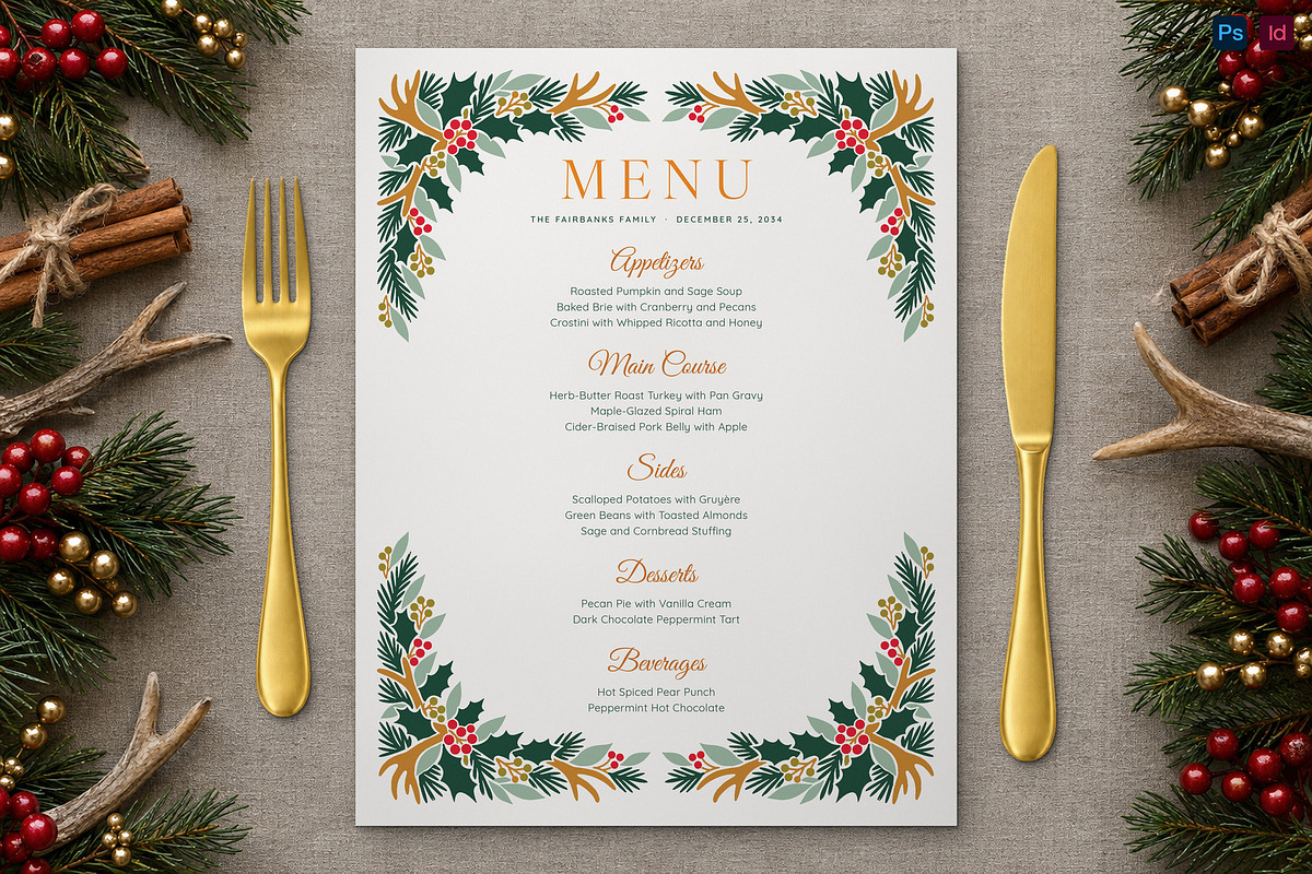 Woodland Christmas Menu Template, a Flyer Template by BrandPacks (Photo 1 of 6)