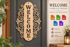 Ornate Welcome Door Sign SVG, an Object Graphic by DreamCafeArt