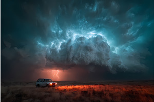 Storm chasing concept with a storm, an Illustration by Lukas Jonaitis SHOP