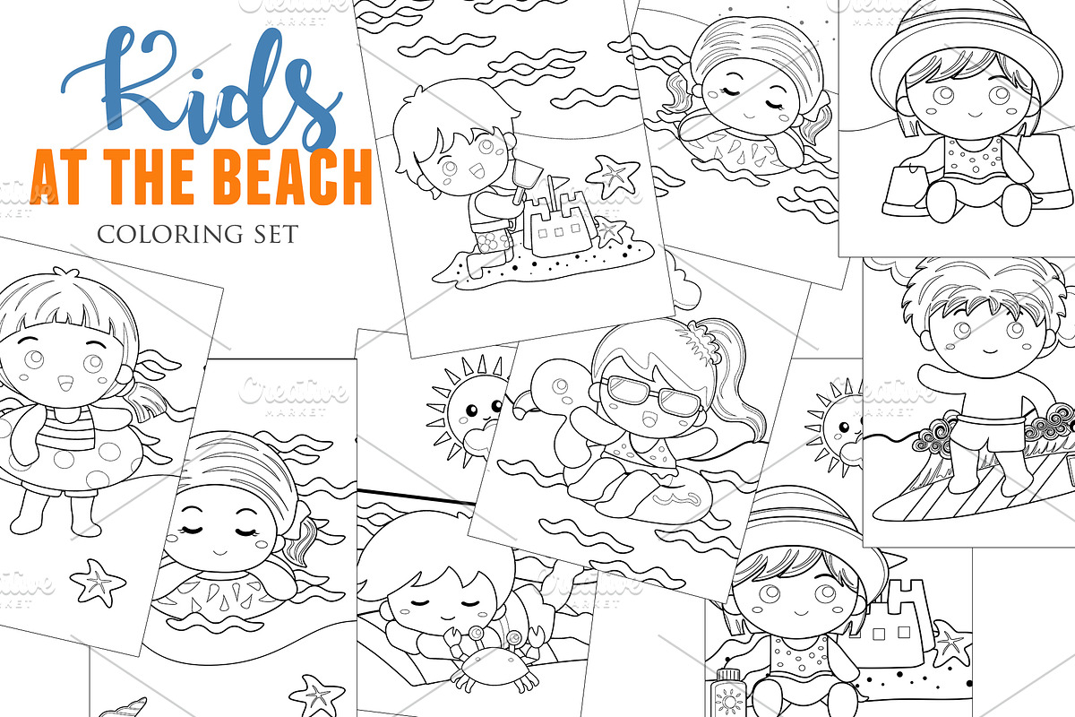 Beach summer kids & adult coloring, a Graphic by Peekadillie Art (Photo 1 of 3)