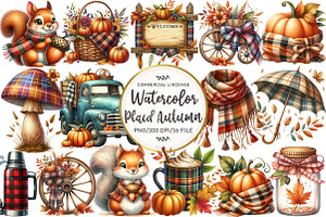 Watercolor Plaid Autumn Clipart, an Illustration by OK Design