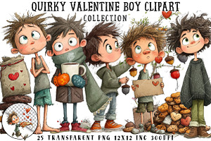 Quirky Valentine Boy Clipart, an Illustration by OK Design
