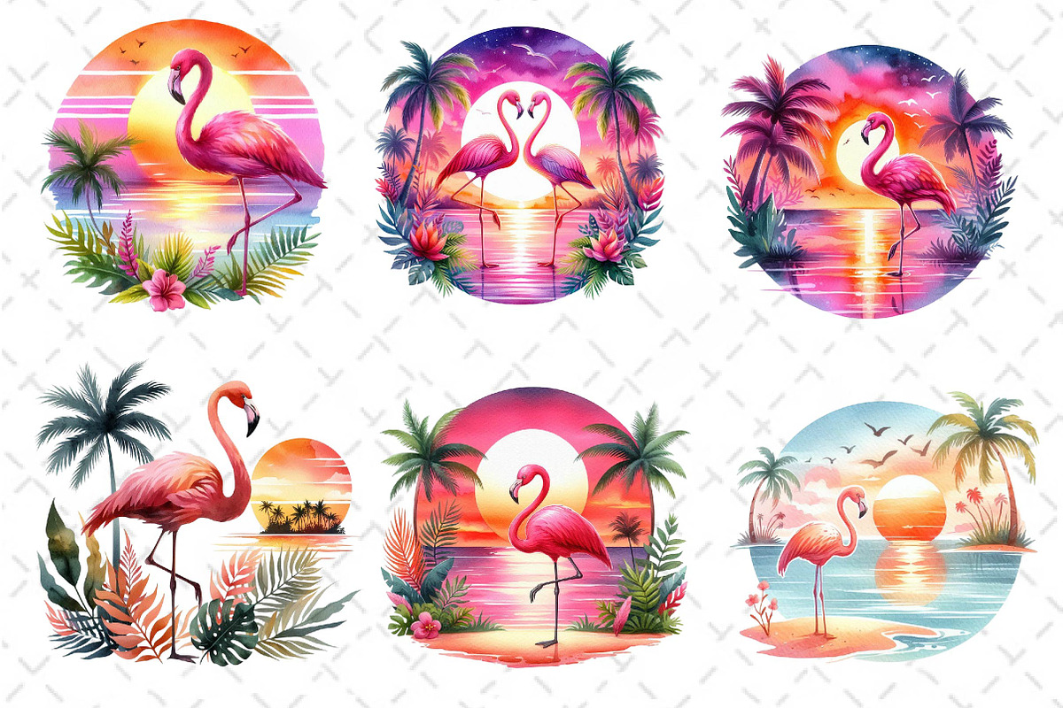 Tropical Sunset Flamingo Clipart, an Illustration by Dream Creation (Photo 4 of 6)