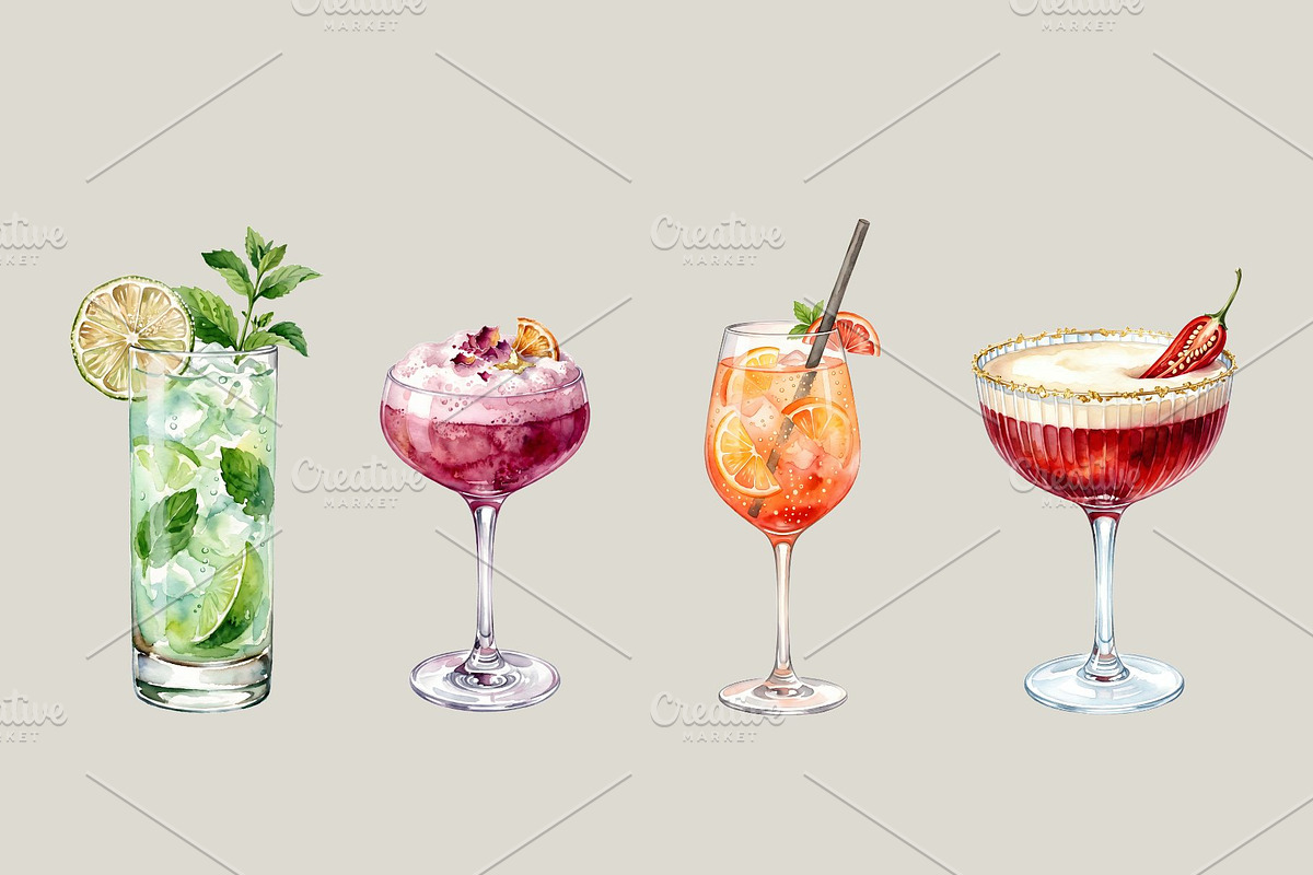 Watercolor Drinks/Cocktails Clipart, an Object Graphic by My Creative Corner (Photo 2 of 3)