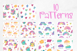 Pastel Unicorn&rainbow Clipart Set