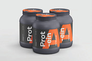 Three Plastic Protein Jars Mockup, a Packaging Mockup by DesignRushMarket (Thumbnail 1 of 2)
