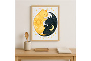 Sun and Moon Yin Yang Cats Wall Art, a Background Graphic by LaseredNinja (Thumbnail 2 of 7)