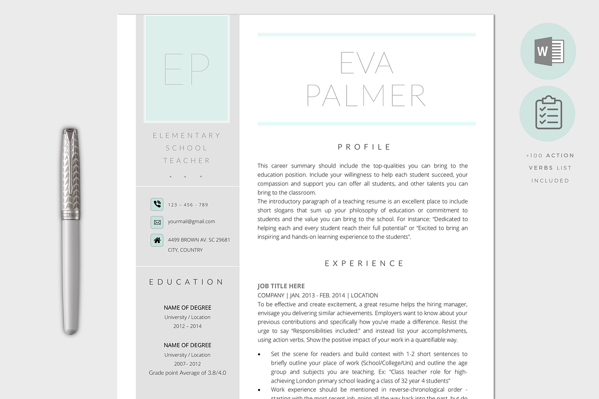 Resume Template for Word / CV, a Resume Template by PAPPERMINT RESUME STUDIO (Photo 1 of 8)