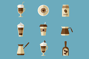 9 Coffee Flat Icons