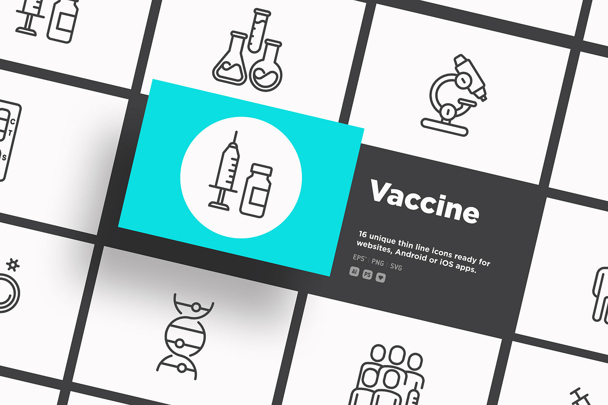 Vaccine | 16 Thin Line Icons, an Outline Icon by Alex Blogoodf (Photo 1 of 15)