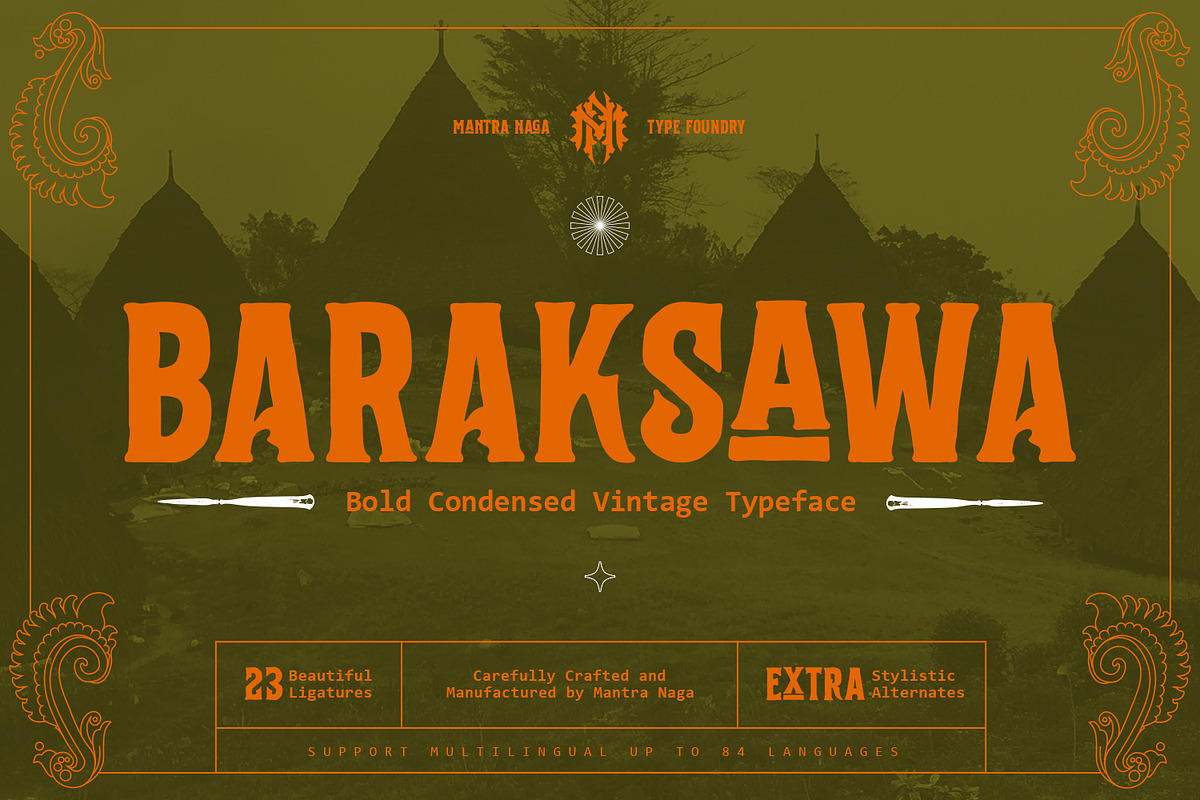 Baraksawa - Bold Condensed Vintage, a Font by Mantra Naga (Photo 1 of 10)