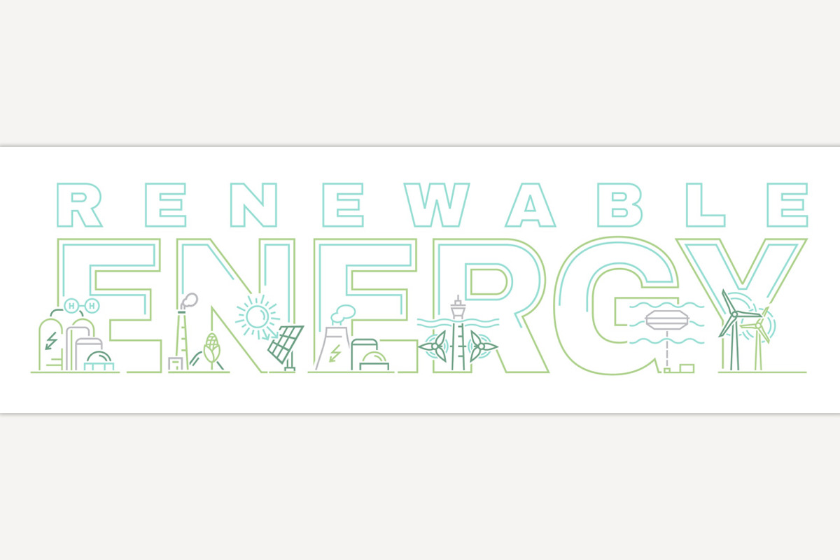 Renewable energy landscape banner., a Technology Illustration by Anna's Shop