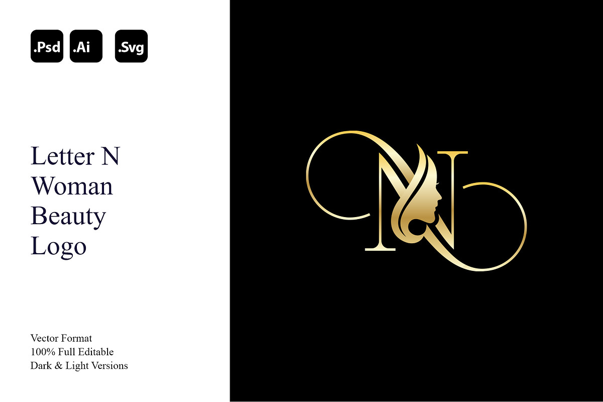 Letter N Woman Beauty Logo, a Branding & Logo Template by Luxury Logos (Photo 1 of 4)