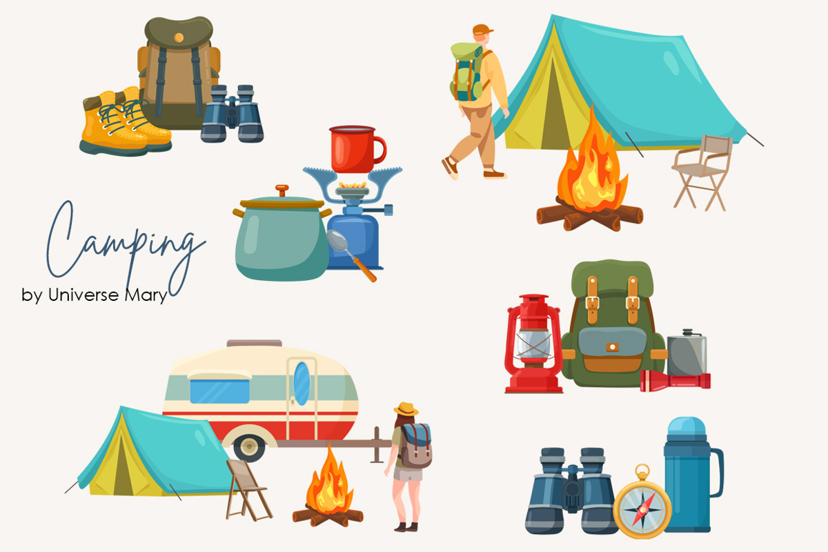 Camping Vector Clipart Set, a Person Illustration by Universe Mary (Photo 5 of 9)