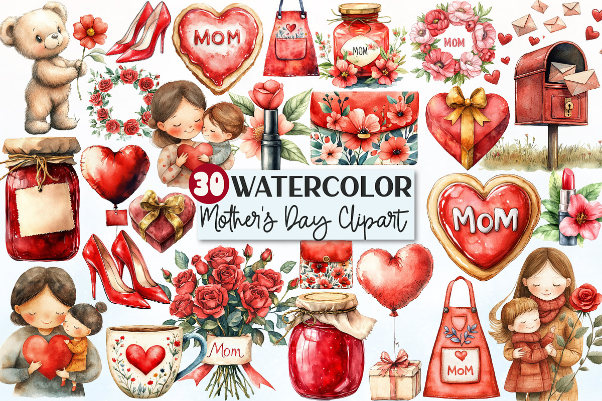 Red Mother's Day Clipart, a Seasonal Illustration by Rose Art (Photo 1 of 4)
