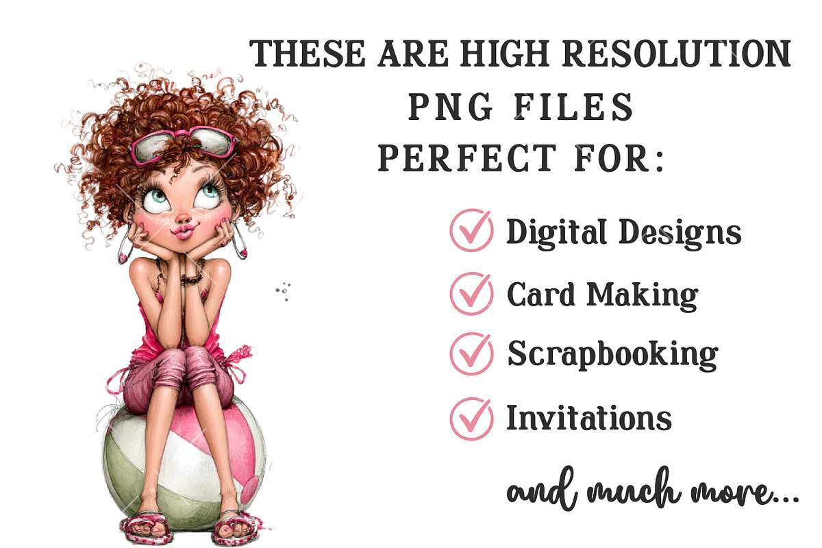 Whimsical Summer Beach Girl Clipart, an Illustration by OK Design (Photo 4 of 6)
