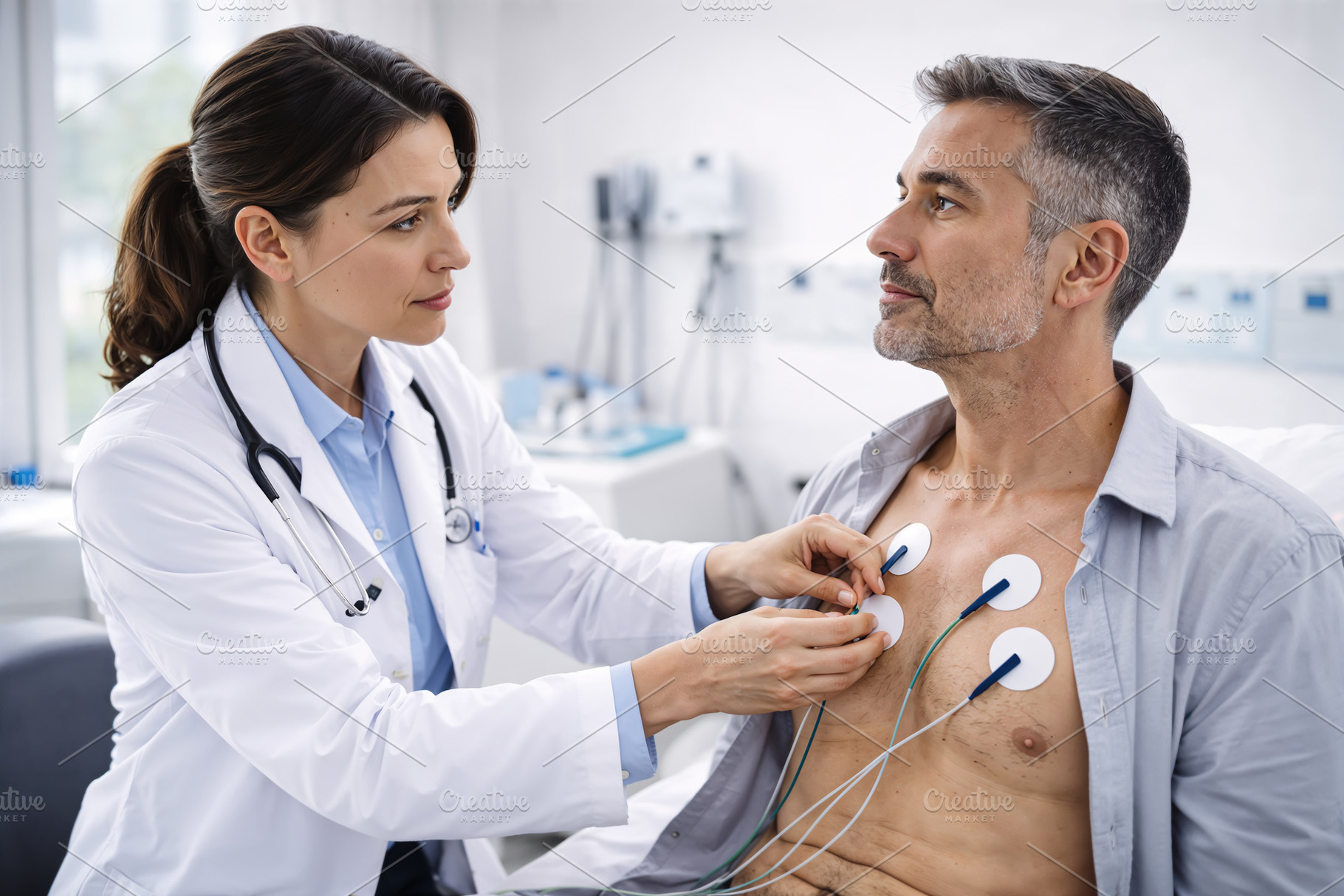 Doctor performing an electrocardiogr, a Health & Medical Photo by angellodeco